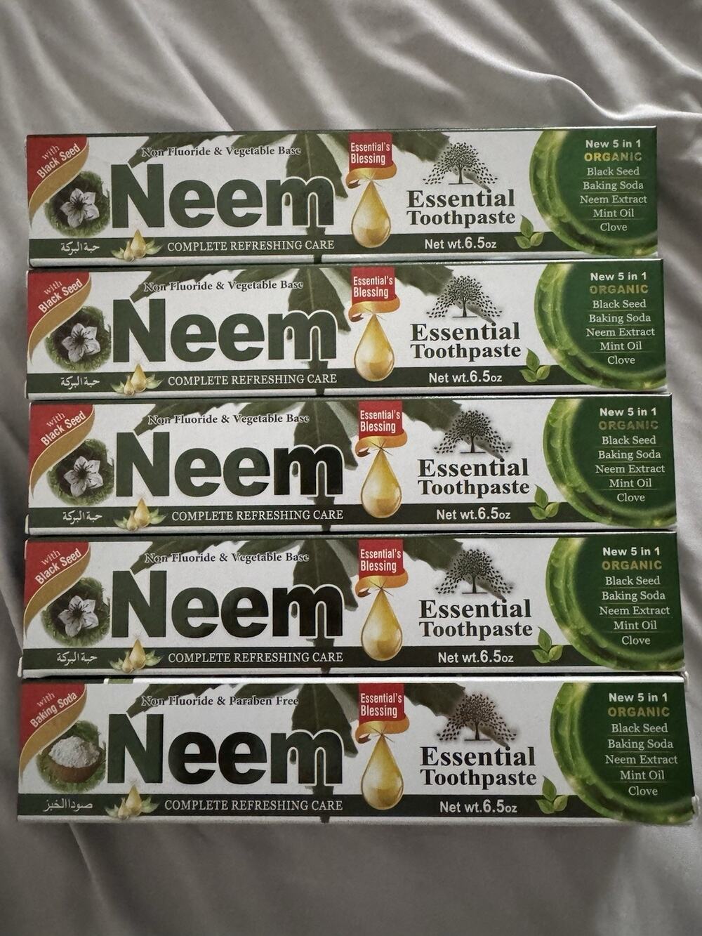 5 Tube NEEM Toothpaste 5 in 1 Essential Palace 100% Fluoride Free,Vegetable Base